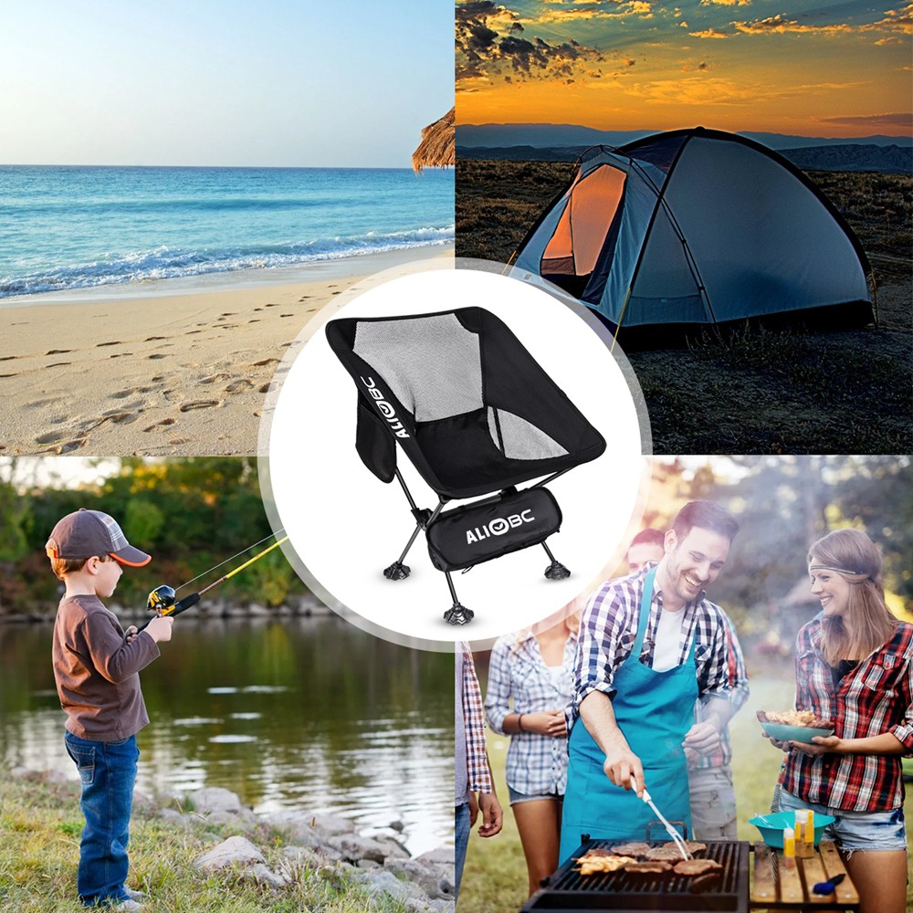 ALIOBC Camping backpacking chair, ultralight portable Folding Chairs with  Anti-Slip Large Feet and Carry Bag for Camp Hiking Lawn Beach Sports, Heavy  Duty330 lbs (Black)