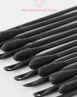 ALIOBC 50 Pcs Multi Use 2-End Disposable Squeeze Acne Blackhead Care Black Cotton Swabs Stick, Professional Ear Pick and Skin Beauty Tool for Blackhead or Whitehead Nasal Gunk Remover